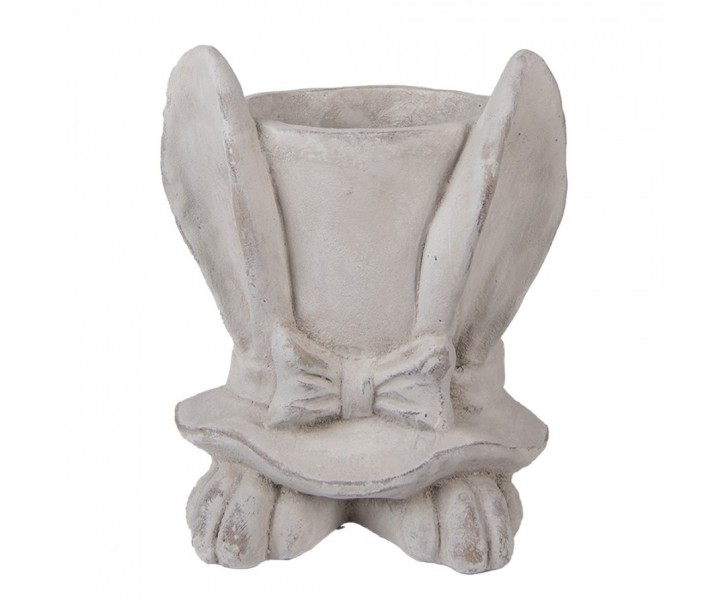 Šedý antik cementový květináč králičí uši s kloboukem L - 20*20*25 cm Clayre & Eef