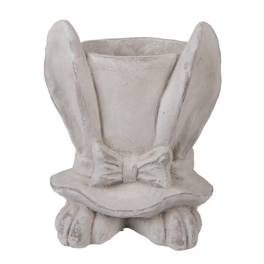 Šedý antik cementový květináč králičí uši s kloboukem L - 20*20*25 cm