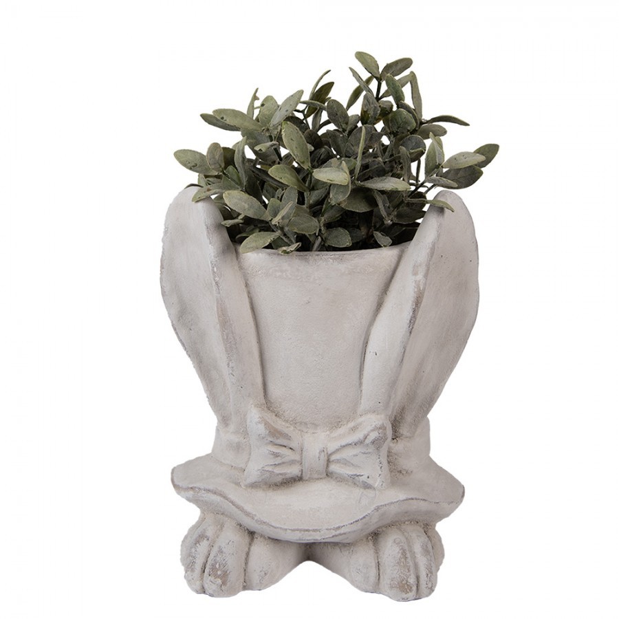 Šedý antik cementový květináč králičí uši s kloboukem L - 20*20*25 cm Clayre & Eef Šedý antik cementový květináč králičí uši s kloboukem L - 20*20*25 cm Clayre & Eef