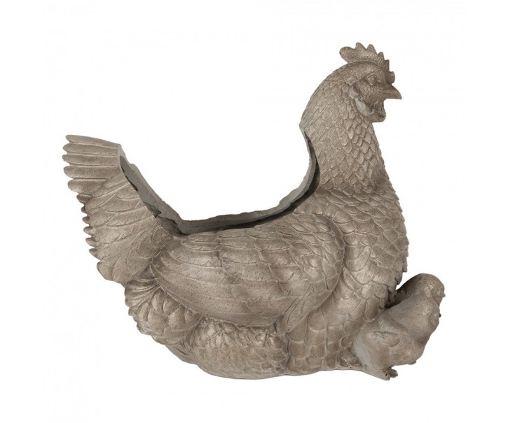 Šedý květináč ve tvaru slepice s kuřátky - 46*30*38 cm Clayre & Eef