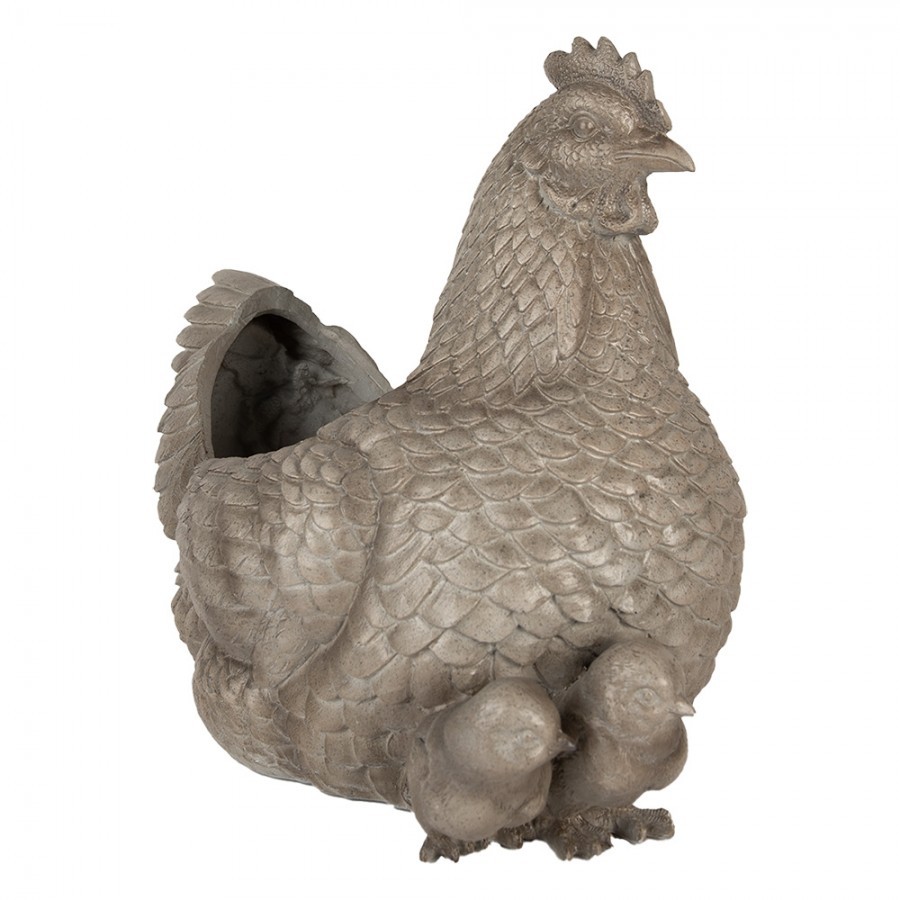 Šedý květináč ve tvaru slepice s kuřátky - 46*30*38 cm Clayre & Eef Šedý květináč ve tvaru slepice s kuřátky - 46*30*38 cm Clayre & Eef