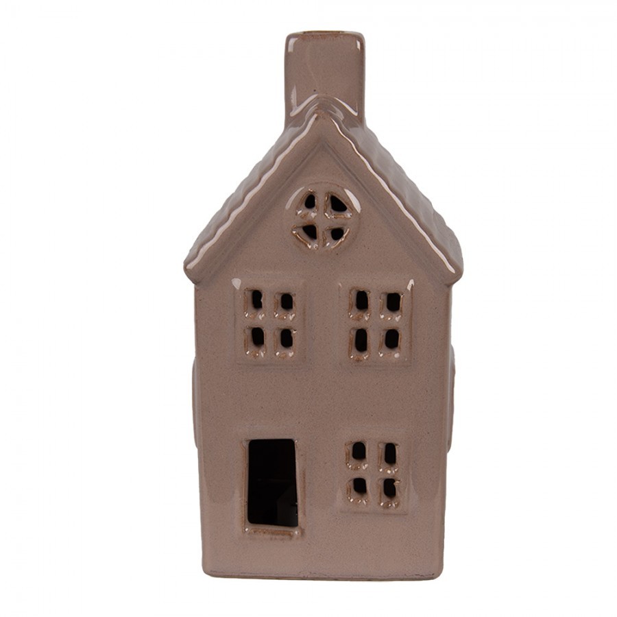 Hnědý keramický svítící LED domek - 8*6*15 cm Clayre & Eef Hnědý keramický svítící LED domek - 8*6*15 cm Clayre & Eef