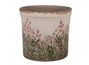 Béžovo-zelený obal na květináč s růžovými květy Rustic Flower S - Ø 13*12 cm