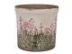 Béžovo-zelený obal na květináč s růžovými květy Rustic Flower M - Ø 15*14 cm Clayre & Eef