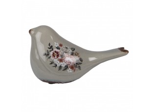 Zelený keramický dekorační ptáček s květy Floria M - 21*9*11 cm