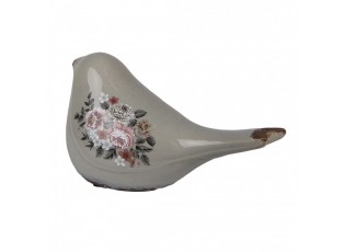 Zelený keramický dekorační ptáček s květy Floria M - 21*9*11 cm