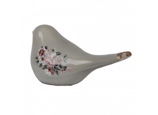 Zelený keramický dekorační ptáček s květy Floria L - 25*10*13 cm