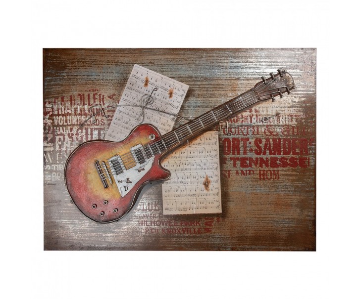 3D kovový obraz Metal Guitar - 100*5*75 cm Clayre & Eef