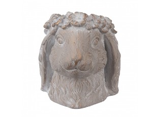 Šedý antik cementový květináč hlava králík M - 16*18*18 cm