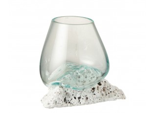 Skleněná váza vsazená na lávový kámen Lava M - 17*12,5*13,5 cm