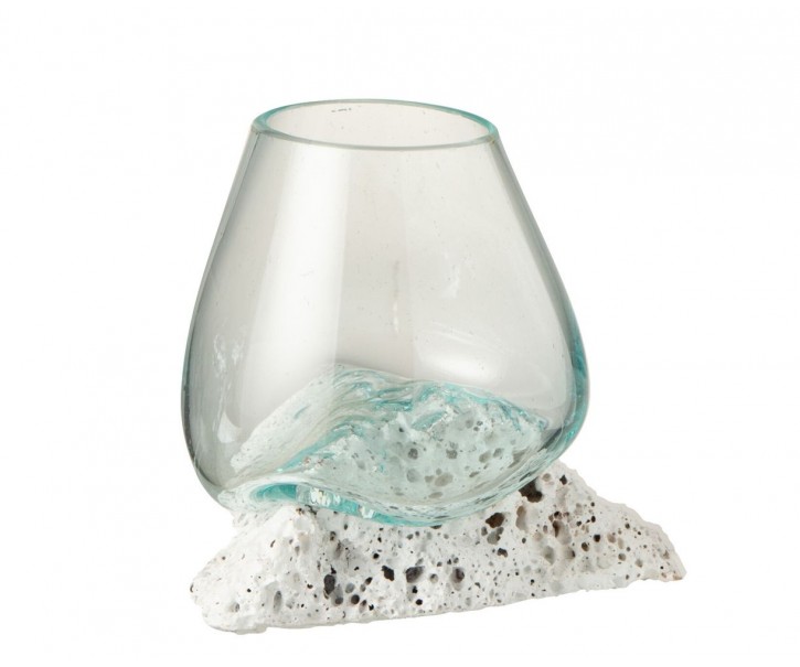 Skleněná váza vsazená na lávový kámen Lava M - 17*12,5*13,5 cm J-Line by Jolipa