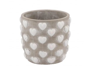 Šedý antik cementový obal na květináč se srdíčky Love Amore - Ø 12*11 cm