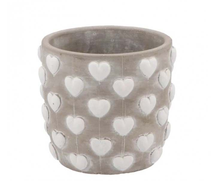 Šedý antik cementový obal se srdíčky Love Amore - Ø 12*11 cm daan kromhout