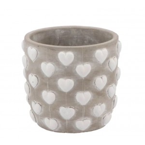 Šedý antik cementový obal se srdíčky Love Amore - Ø 12*11 cm