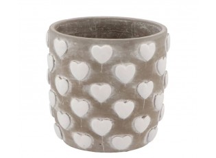 Šedý antik cementový obal na květináč se srdíčky Love Amore - Ø 14*13 cm