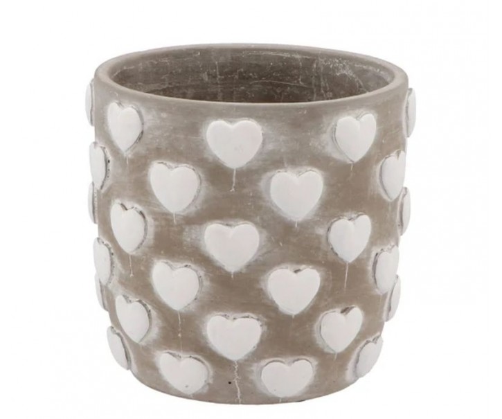 Šedý antik cementový obal se srdíčky Love Amore - Ø 14*13 cm daan kromhout