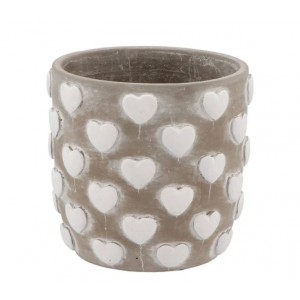 Šedý antik cementový obal se srdíčky Love Amore - Ø 14*13 cm