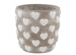 Šedý antik cementový obal na květináč se srdíčky Love Amore - Ø 17*16 cm
