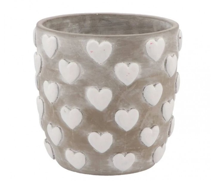 Šedý antik cementový obal se srdíčky Love Amore - Ø 17*16 cm daan kromhout