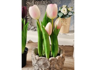 5ks růžový realistický tulipán Tulips v květináčku - Ø 8*7/ 26 cm