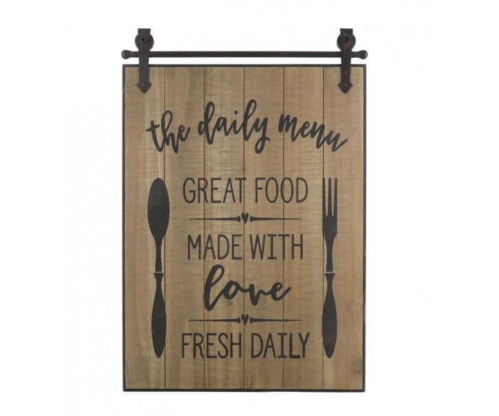 Hnědá kovovo-dřevěná nástěnná cedule The Daily Menu – 38*2*57 cm Chic Antique