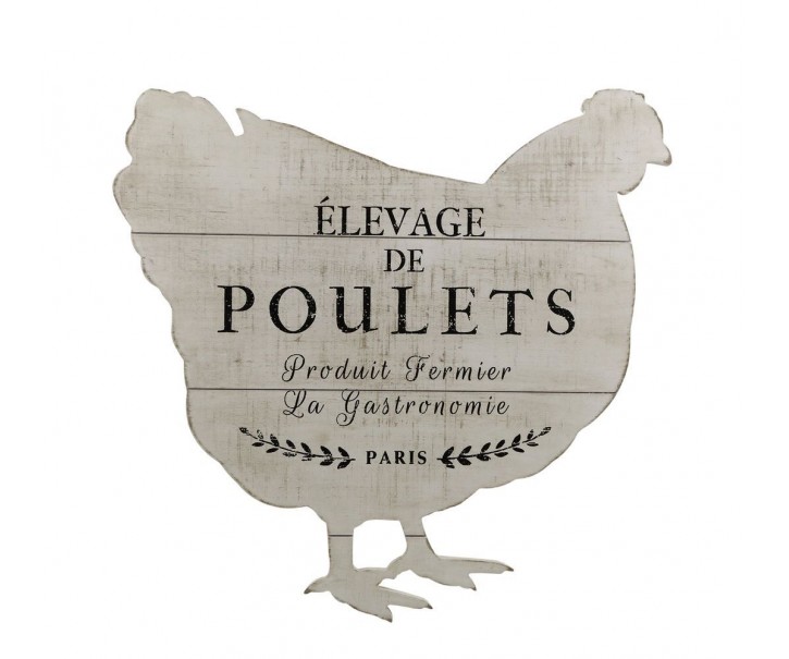 Krémová antik dřevěná nástěnná cedule ve tvaru slepice De Poulets – 43*2*43 cm Chic Antique
