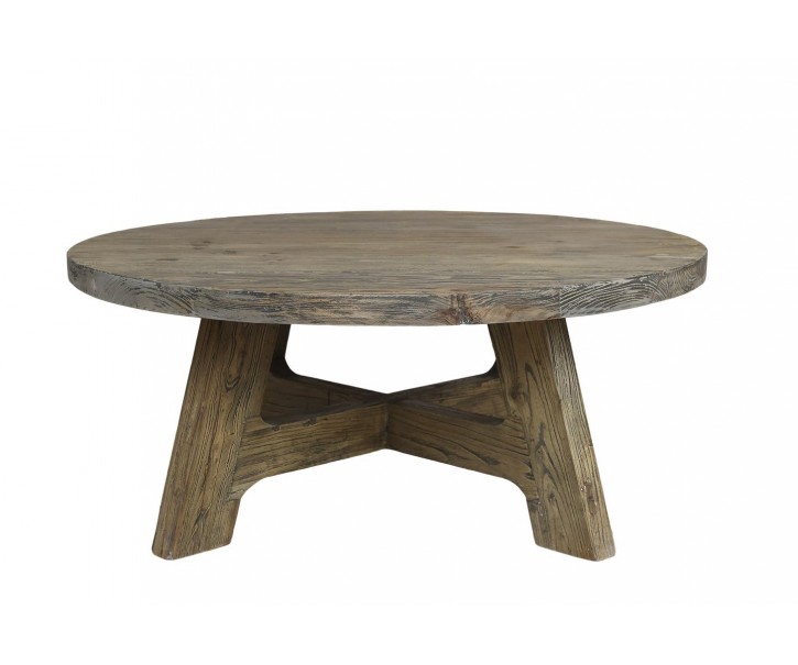 Přírodní kulatý konferenční stůl z recyklovaného dřeva Marseille - Ø 90*38 cm Chic Antique