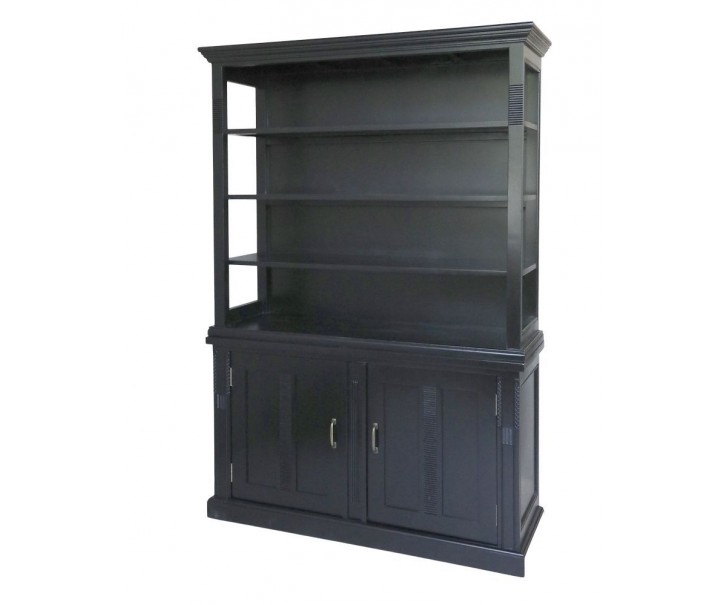 Černá antik dřevěná skříň / vitrína s policemi Marseille - 135*55*196cm Chic Antique