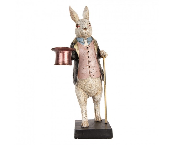 Dekorace králík s holí akloboukem se zlatým třpytem - 17*14*33 cm Clayre & Eef