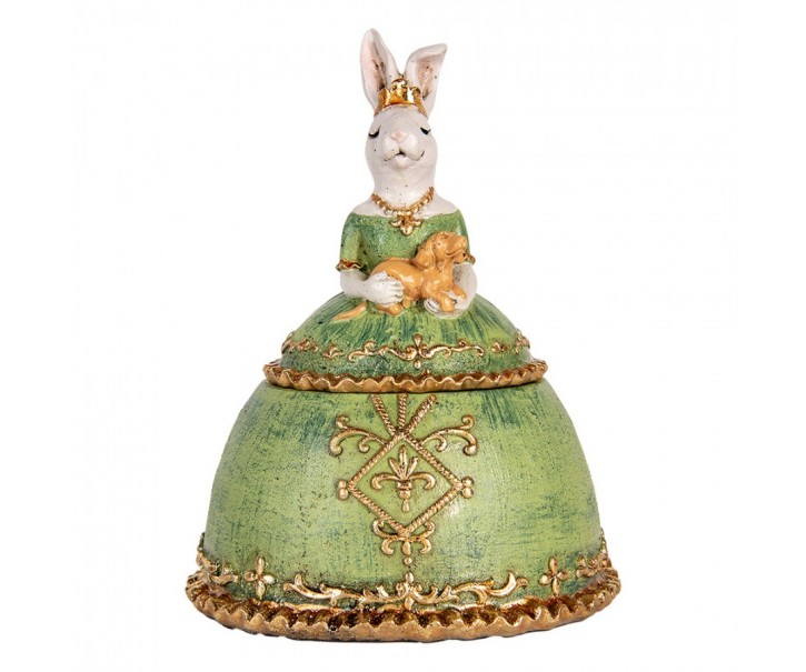 Dekorace šperkovnice králík v zelených šatech - 18*15*24 cm Clayre & Eef