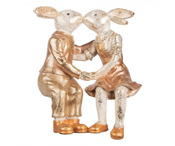 Dekorace líbající se králíci se zlatým třpytem - 32*17*35 cm Clayre & Eef