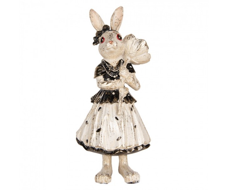 Králičí dívka v šatech a květinou se zlatým třpytem - 13*11*30 cm Clayre & Eef