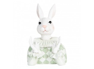 Dekorace busta bílý králík v zeleném obleku - 11*10*16 cm