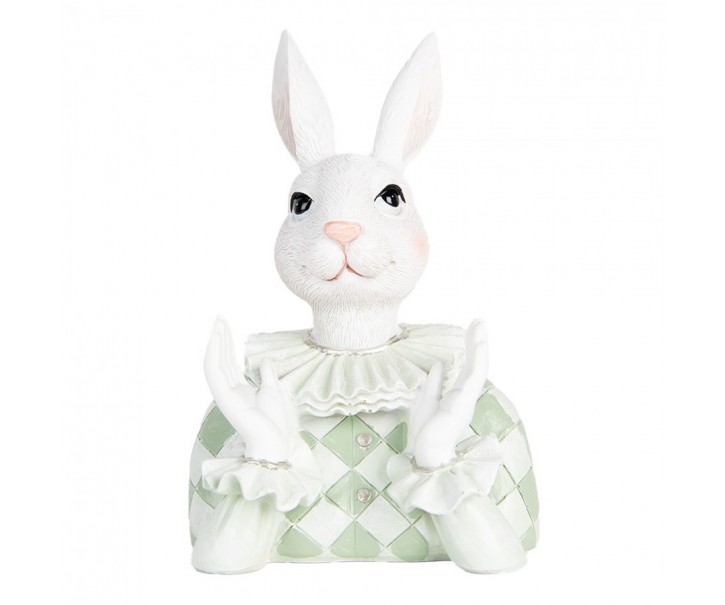 Dekorace busta bílý králík v zeleném obleku - 11*10*16 cm Clayre & Eef