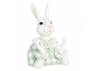 Dekorace busta bílý králík v zeleném obleku - 11*10*16 cm