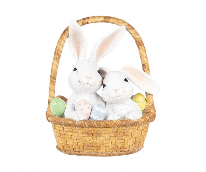 Dekorace králíci v košíčku s vajíčky - 17*13*20 cm Clayre & Eef