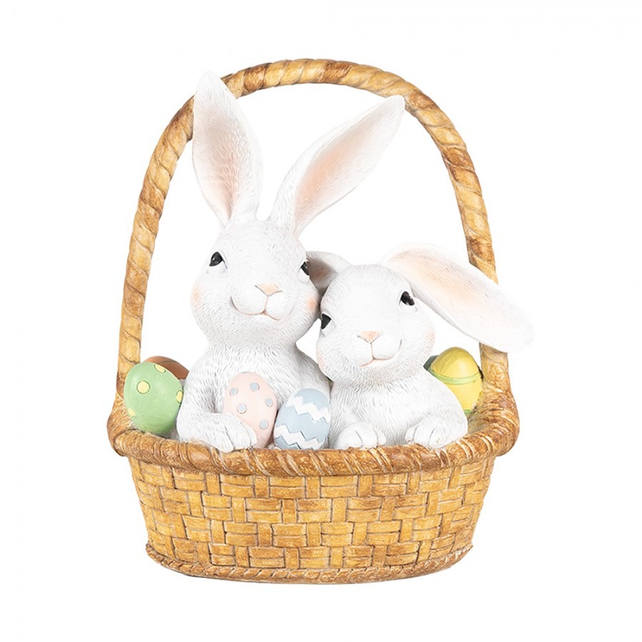 Dekorace králíci v košíčku s vajíčky - 17*13*20 cm