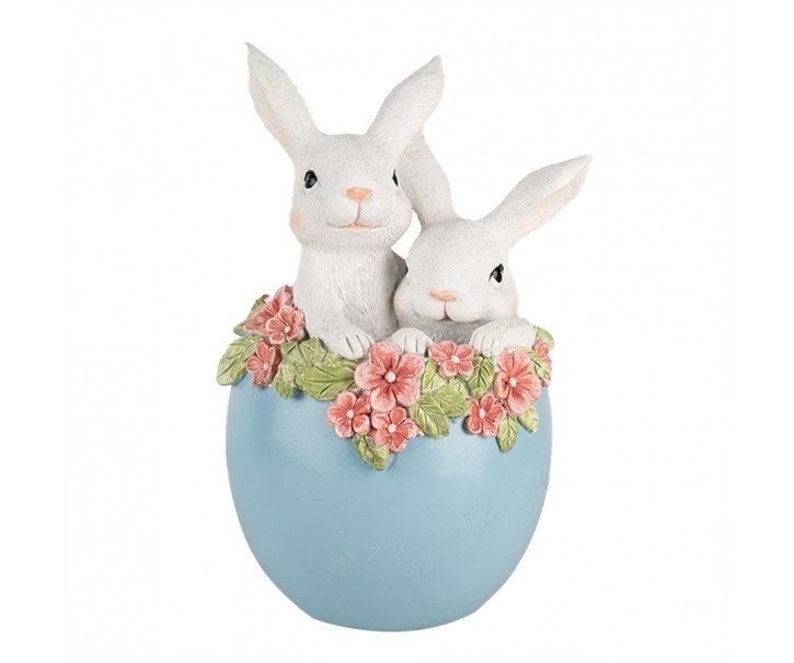 Dekorace králíci v modrém vajíčku - 13*12*21 cm Clayre & Eef