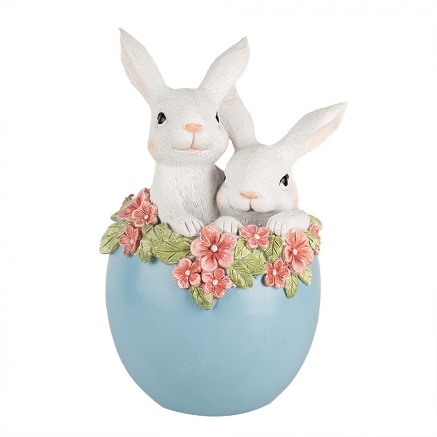 Dekorace králíci v modrém vajíčku - 13*12*21 cm
