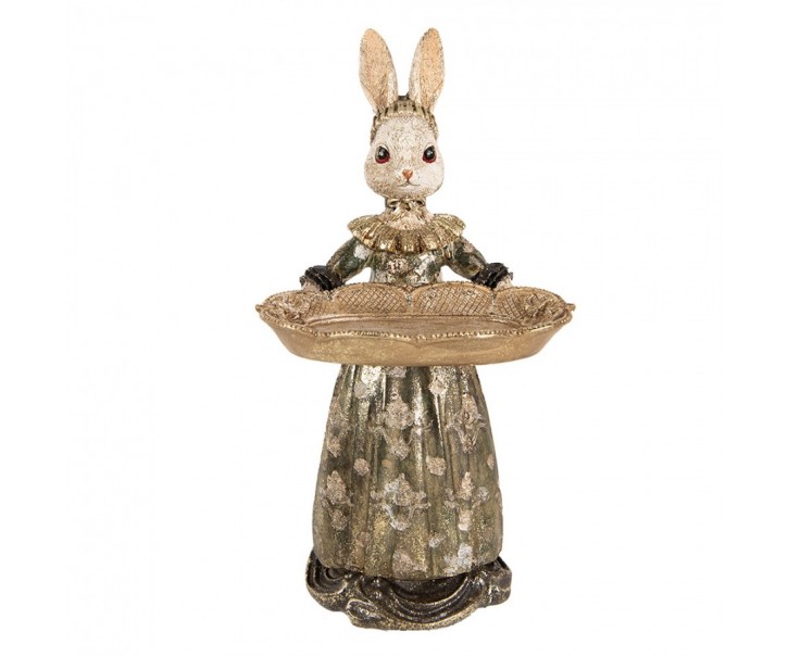 Dekorace figurka králík v zelených šatech s podnosem - 16*15*29 cm Clayre & Eef