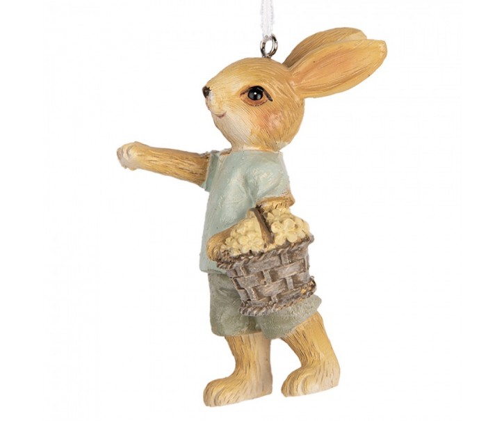 Závěsná dekorace králíček s košíčkem květin - 5*4*8 cm Clayre & Eef