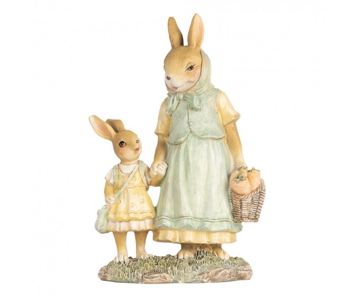 Dekorace králičí mamka s košíčkem a malou králičkou - 14*7*20 cm Clayre & Eef