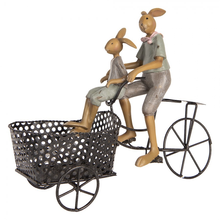 Dekorace králíci na kole s košíkem - 28*12*23 cm Clayre & Eef Dekorace králíci na kole s košíkem - 28*12*23 cm Clayre & Eef