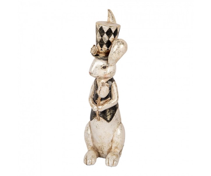 Dekorace králíček s kloboukem a růží - 12*14*38 cm Clayre & Eef
