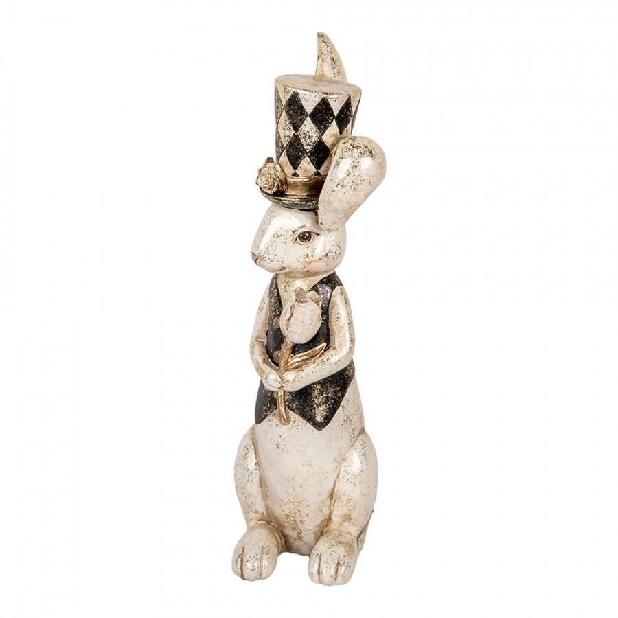 Dekorace králíček s kloboukem a růží - 12*14*38 cm Clayre & Eef Dekorace králíček s kloboukem a růží - 12*14*38 cm Clayre & Eef
