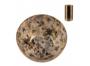 Bílo-zlatý kovový svícen s béžovými květy Flowers Gold - Ø 8*4 cm