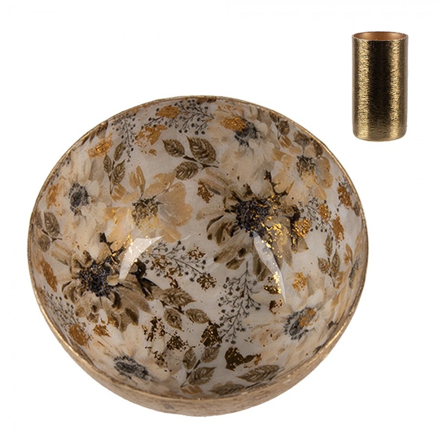 Bílo-zlatý kovový svícen s béžovými květy Flowers Gold - Ø 8*4 cm Clayre & Eef Bílo-zlatý kovový svícen s béžovými květy Flowers Gold - Ø 8*4 cm Clayre & Eef
