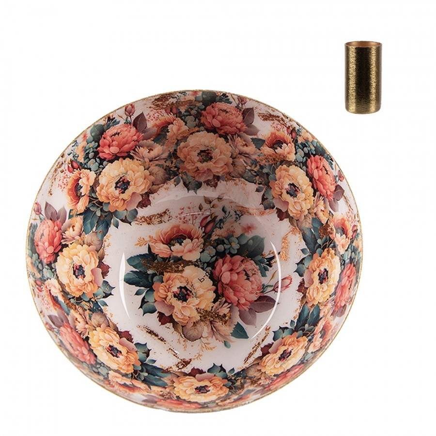 Zlatý kovový svícen s růžovými květy Flowers Gold - Ø 14*6 cm Clayre & Eef Zlatý kovový svícen s růžovými květy Flowers Gold - Ø 14*6 cm Clayre & Eef