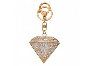 Zlatý kovový přívěšek na klíče s kamínky diamant - 5*2*6 cm