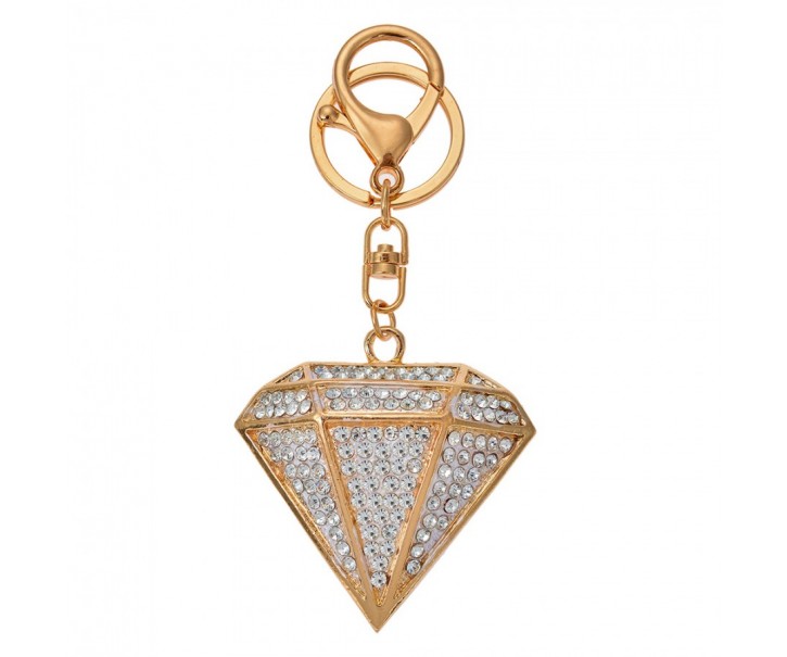Zlatý kovový přívěšek na klíče s kamínky diamant - 5*2*6 cm Clayre & Eef